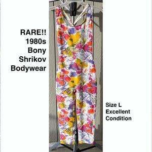 RARE 1980s Bony Shrikov Bodywear Floral Print Jumpsuit, Size L, Excellent Condit